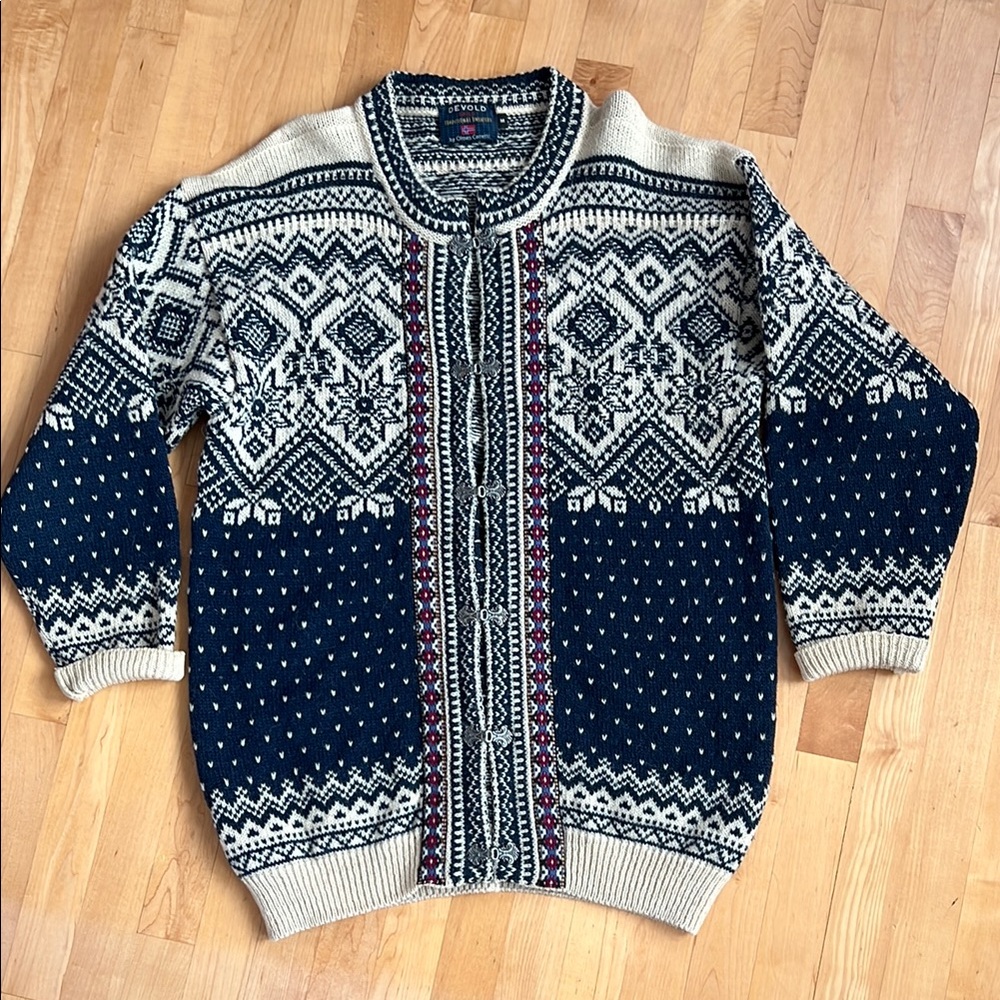 🇳🇴VTG Traditional Norwegian Cardigan Sweater—Devold by Olmes Carretti | Men’s M - Picture 6 of 17